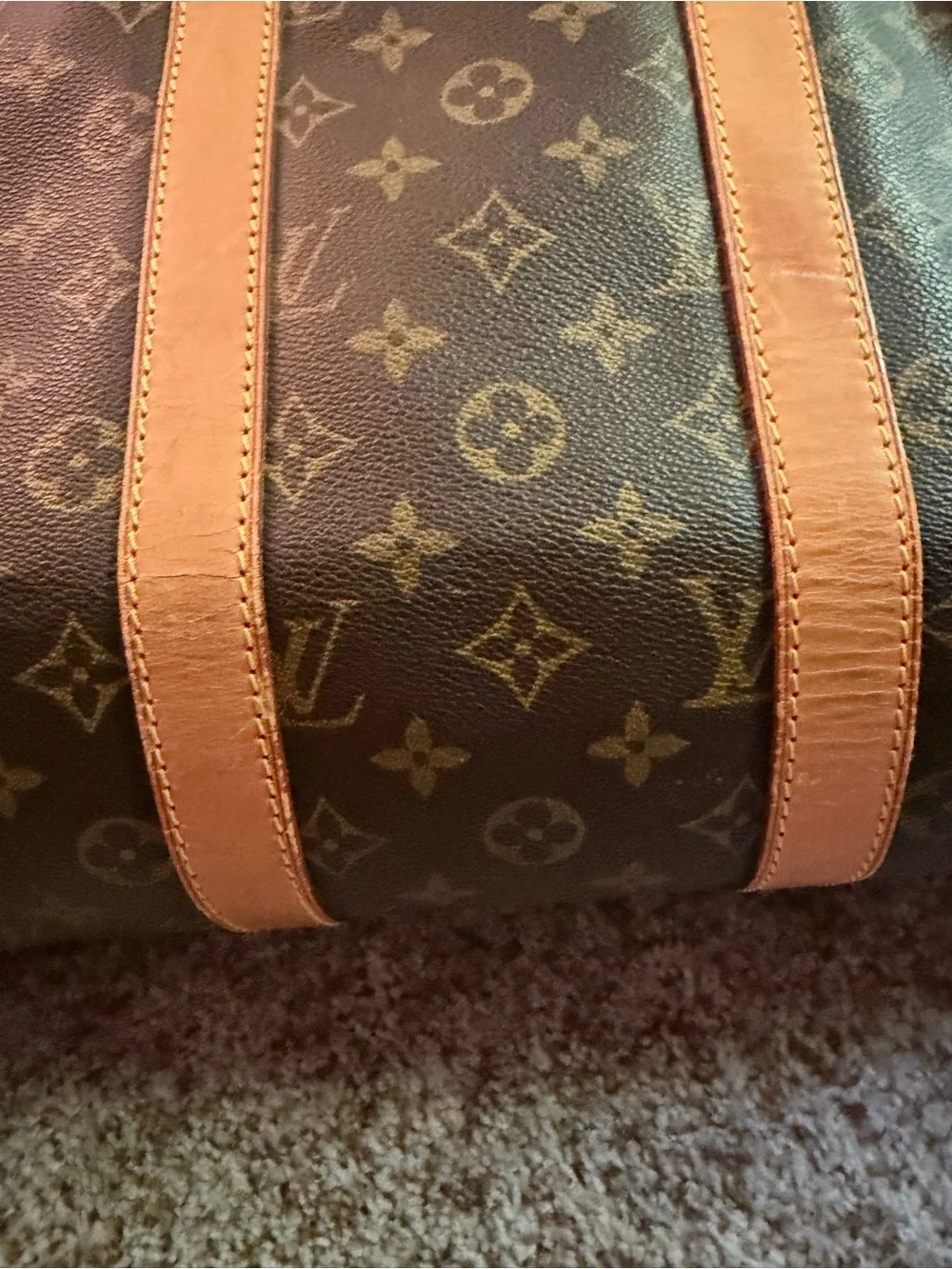 Louis Vuitton Brown Monogram Canvas Duffel with Tan Leather Trim